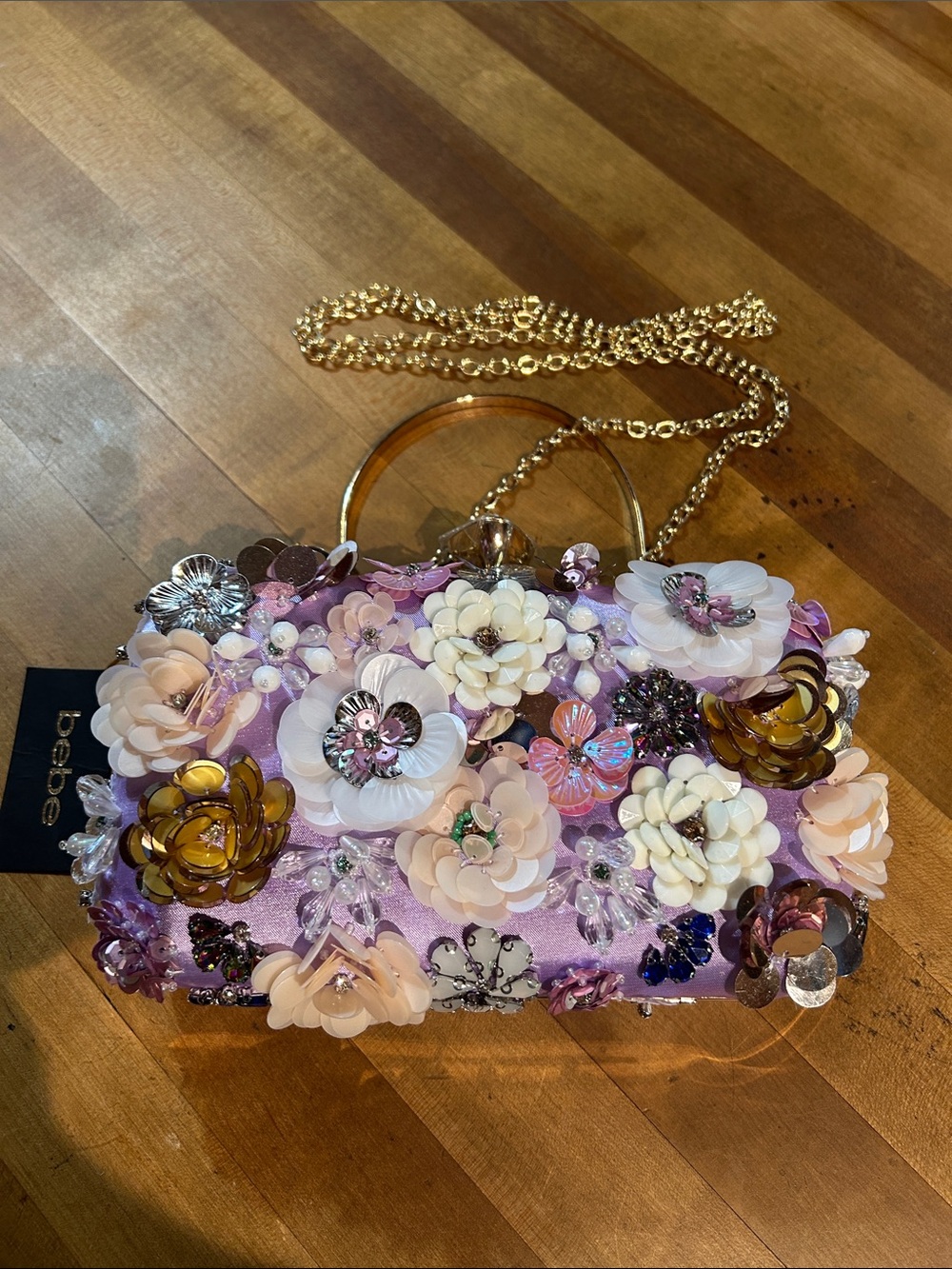 bebe Lavender Floral Sequin Embellished Evening Clutch - Picture 2 of 5